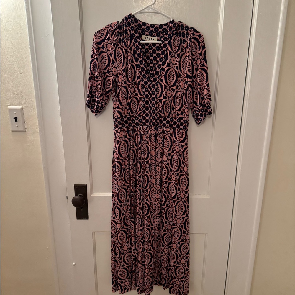 Boden Pink and Black Printed Midi Dress